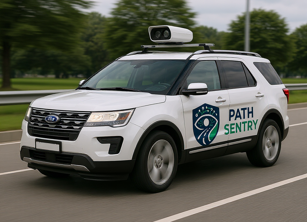 A vehicle equipped with LiDAR and computer vision sensors for road asset management